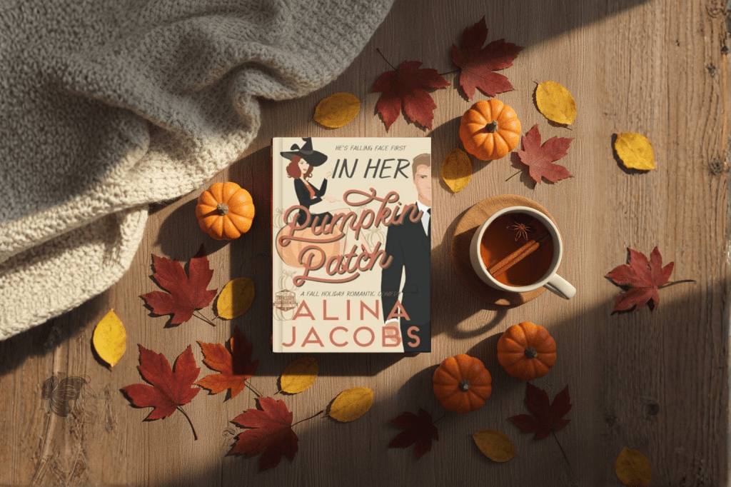 A cozy Thanksgiving flatlay featuring a book, warm drink, fall leaves, and soft blankets in warm autumn colors.
